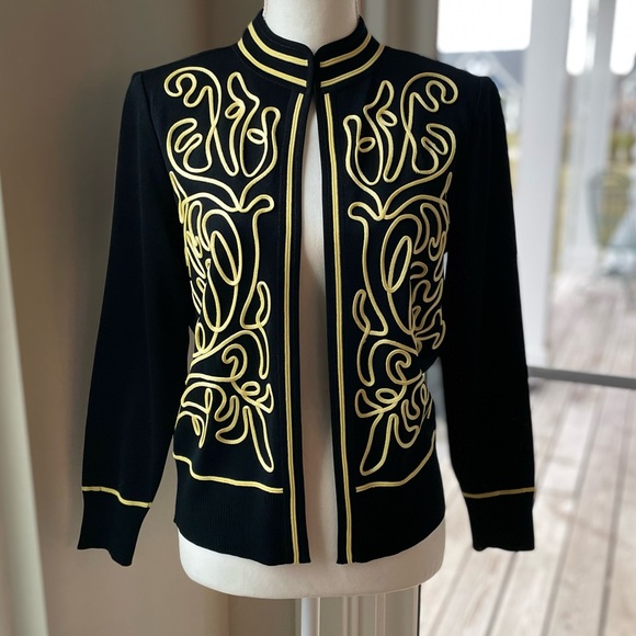 Ming Wang Jackets & Blazers - Ming Wang Contrast Trim Open Front Knit Jacket Unique Embroidery